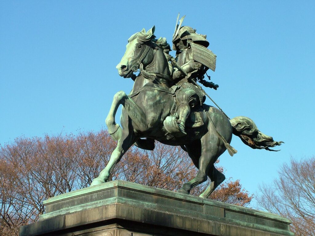 Equestrian statue of Kusunoki Masashige in front of the Imperial Palace in Tokyo, a memorial to Japanese heroism and the culture of remembrance.