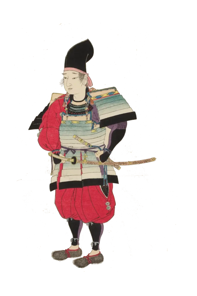Zeigt frühen Heian-Krieger mit eboshi (Hofbeamten-Hut)