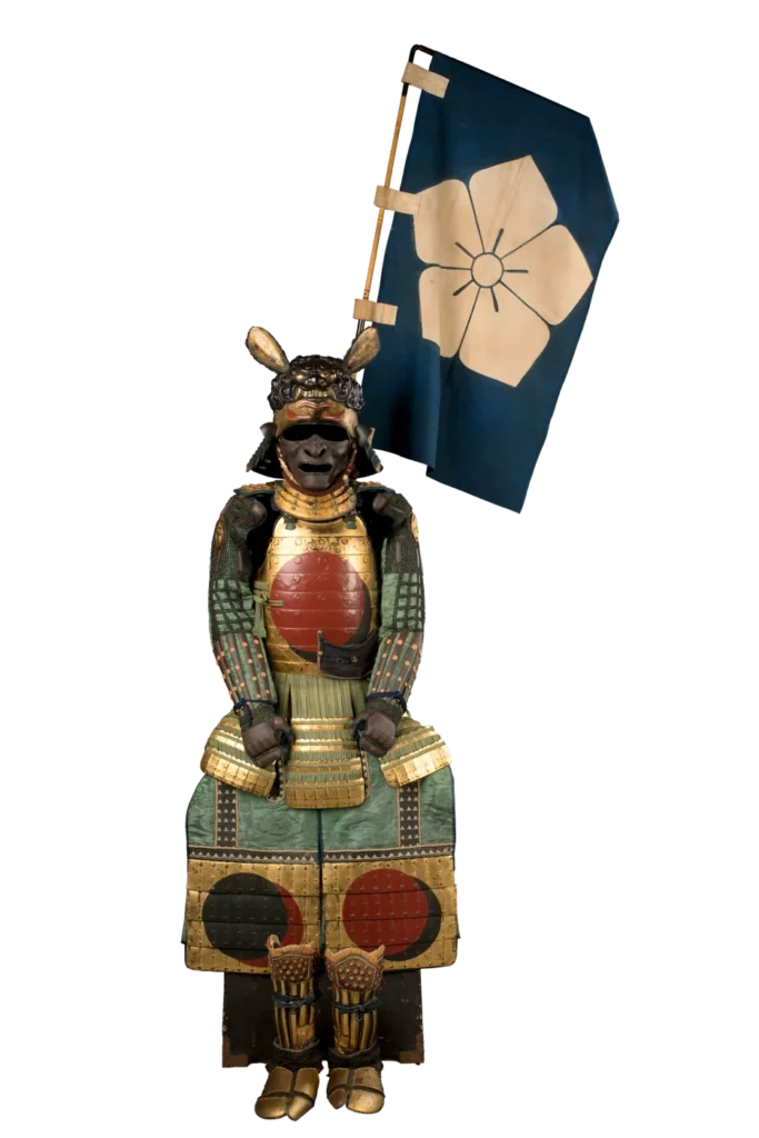 Die Hasenohren-Rüstung mit Sashimono ist ein Lehrbuchbeispiel für kawari kabuto + Erkennbarkeit auf dem Schlachtfeld.
