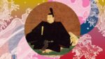 Klassisches Portrait Ashikaga Takaujis mit charakteristischem Eboshi-Hut und schwarzer Kleidung – Begründer des Ashikaga-Shogunats.