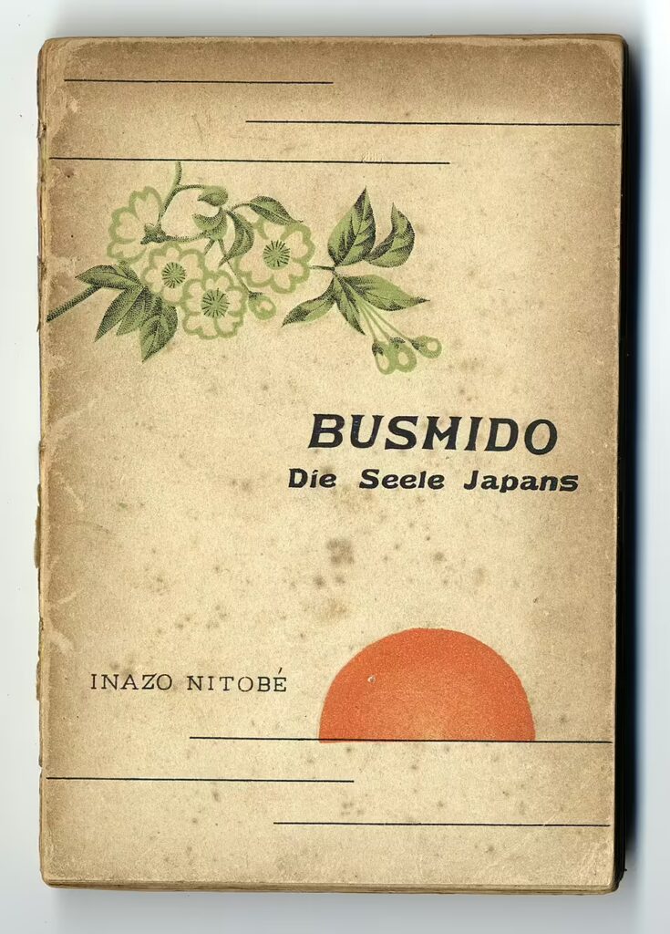 Yellowed book cover "Bushido — The Soul of Japan"