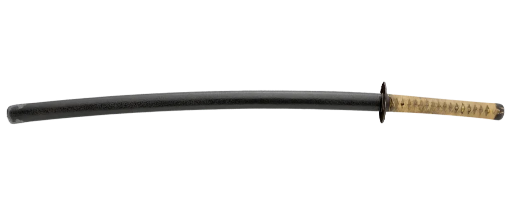 Katana with koshirae – black-lacquered saya and lightly wrapped tsuka, full view, Samurai Museum Berlin