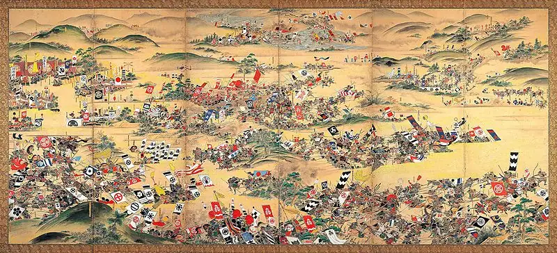 Byobu folding screen of the battle of Sekigahara — both armies deploying