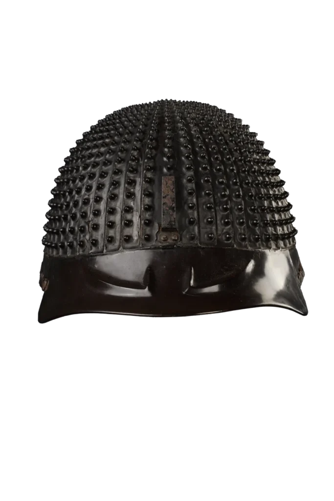 Hoshi-bachi helmet bowl with prominent rivet heads, black lacquered