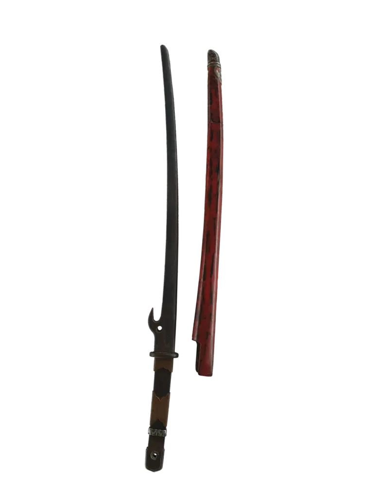 Naginata blade WEA-00030 with lateral hook (kagi) and red lacquered saya