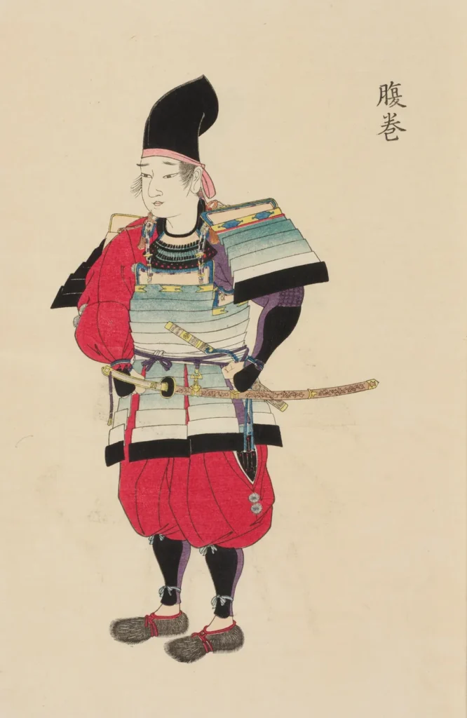 Illustration of a warrior in haramaki armour with eboshi cap and tachi