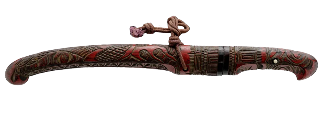 Aikuchi koshirae without tsuba, carved wood with red animal head, SWO-00022b
