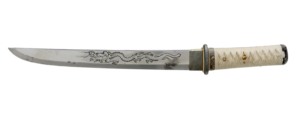 Tantō blade with engraved dragon carving (horimono) and light grip