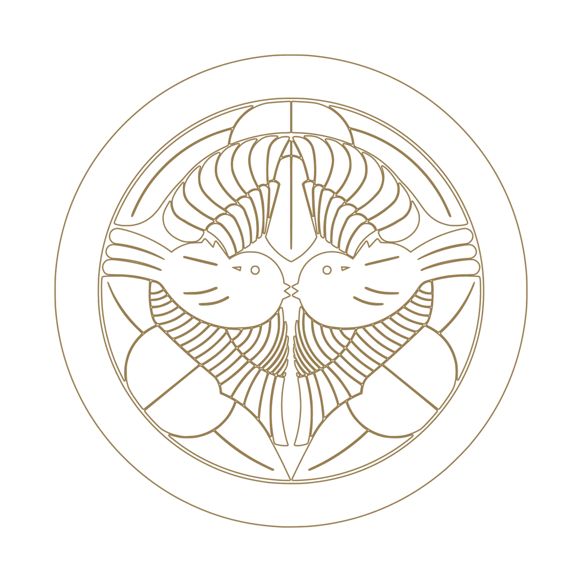 Crest (mon) of the Uesugi: sparrows in bamboo, gold line drawing