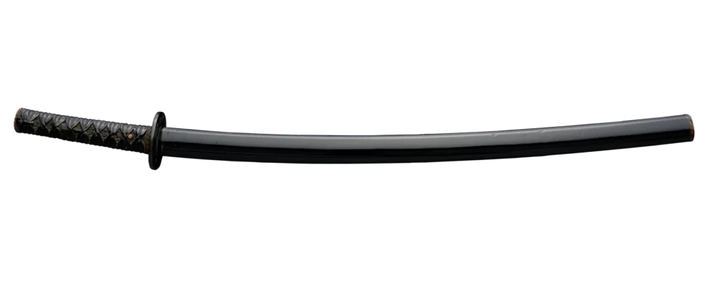 Wakizashi koshirae with black lacquered saya and textured grip wrapping